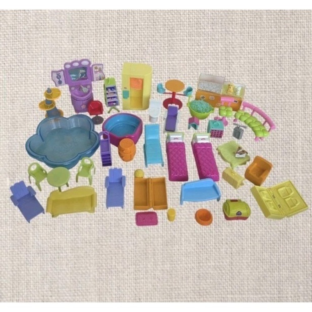 Polly Pocket Furniture Mini Doll House Pet Spa Accessories Pool Vtg Lot Of 42